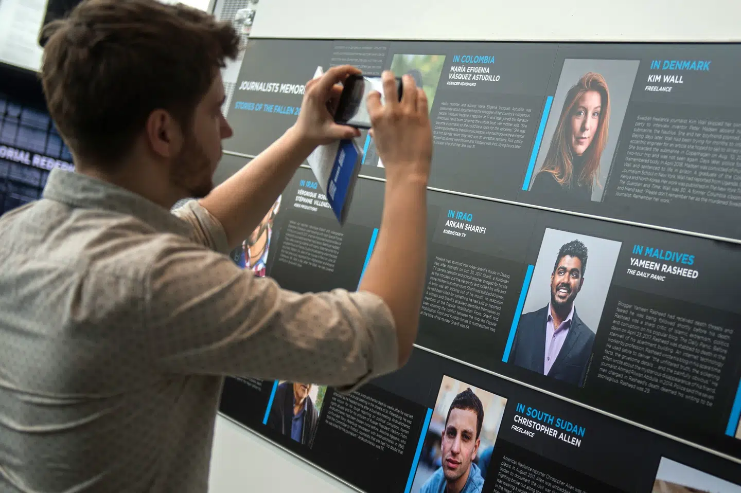 Kim Wall blev også mandag mindet på det amerikanske museum Newseum, hvor hun og 17 andre dræbte journalister blev hædret. Andrew Caballero-reynolds/Ritzau Scanpix