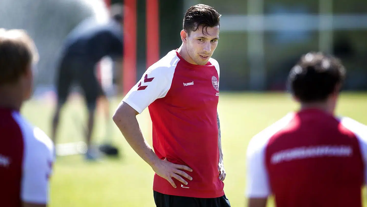 Pierre Emilie Højbjerg under fodboldlandsholdets træning i Helsingør torsdag den 24 maj 2018.