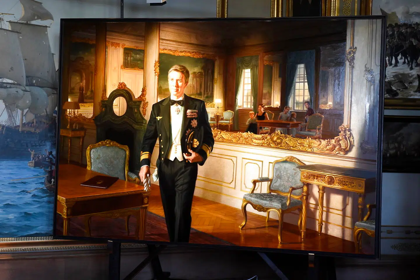 Kronprinsparret deltager i afsløring af et nyt portræt af Kronprinsen malet af Ralph Heimans på Det Nationalhistoriske Museum på Frederiksborg Slot i Hillerød, torsdag den 24. maj 2018.. (Foto: Keld Navntoft/Ritzau Scanpix)