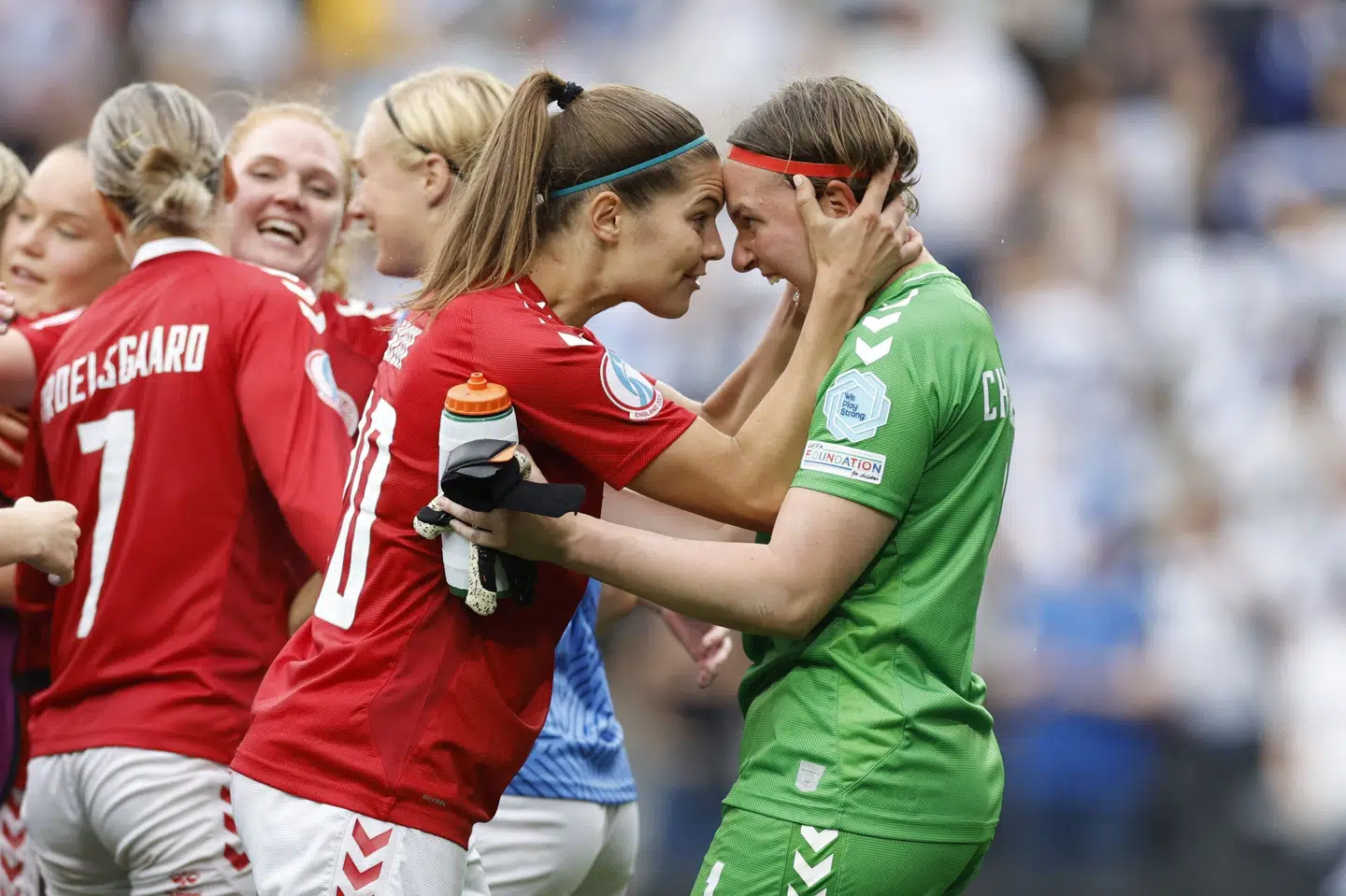 Lene Christensen stod alle tre kampe ved EM i 2022 og var med en stor redning i overtiden stærkt medvirkede til Danmarks 1-0-sejr over Finland. (Arkivfoto). Peter Cziborra/Reuters