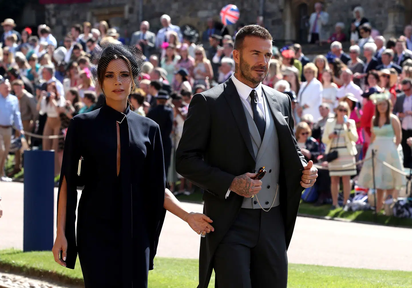 David and Victoria Beckham ankommer til St George's kapel.