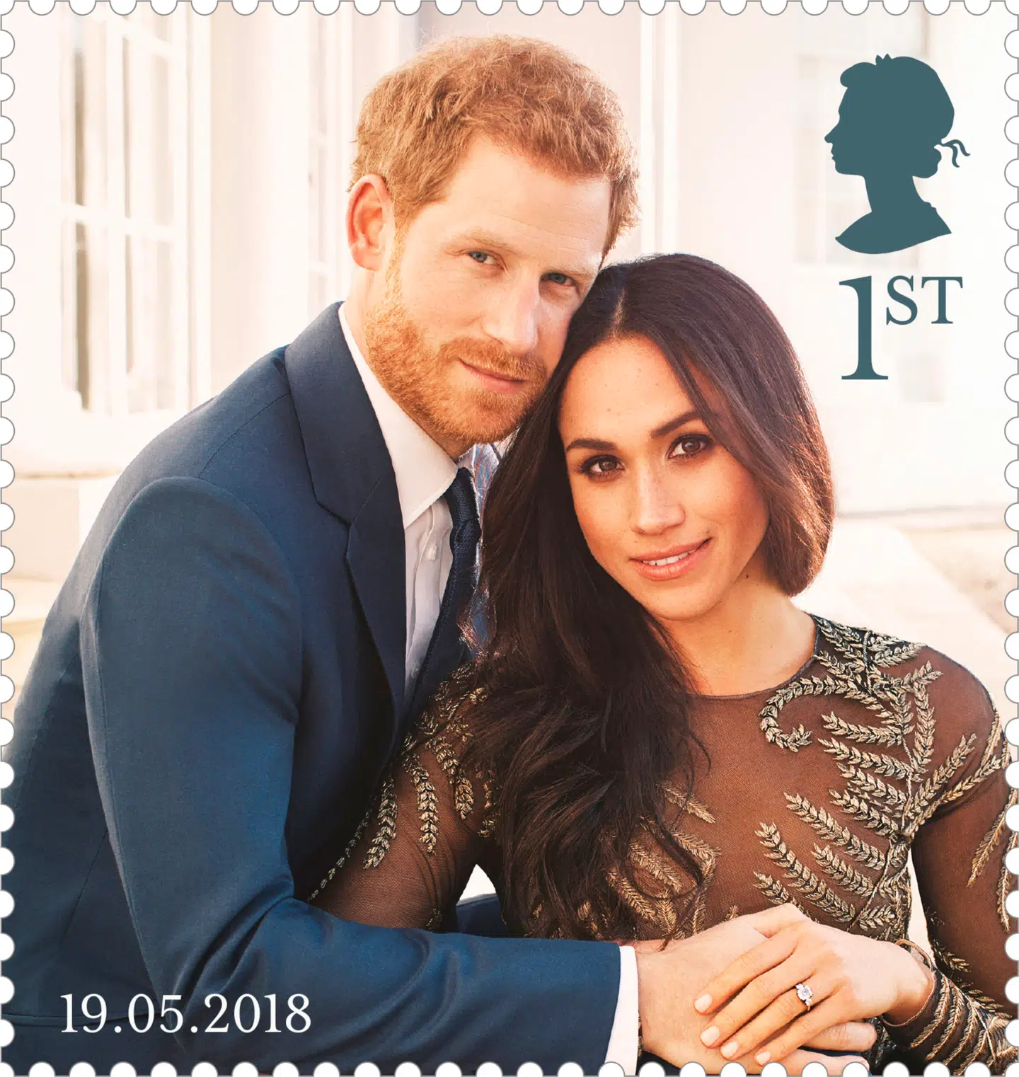 I anledning af brylluppet mellem prins Harry og Meghan Markle er der blevet udsendt frimærker med det kommende brudepar.