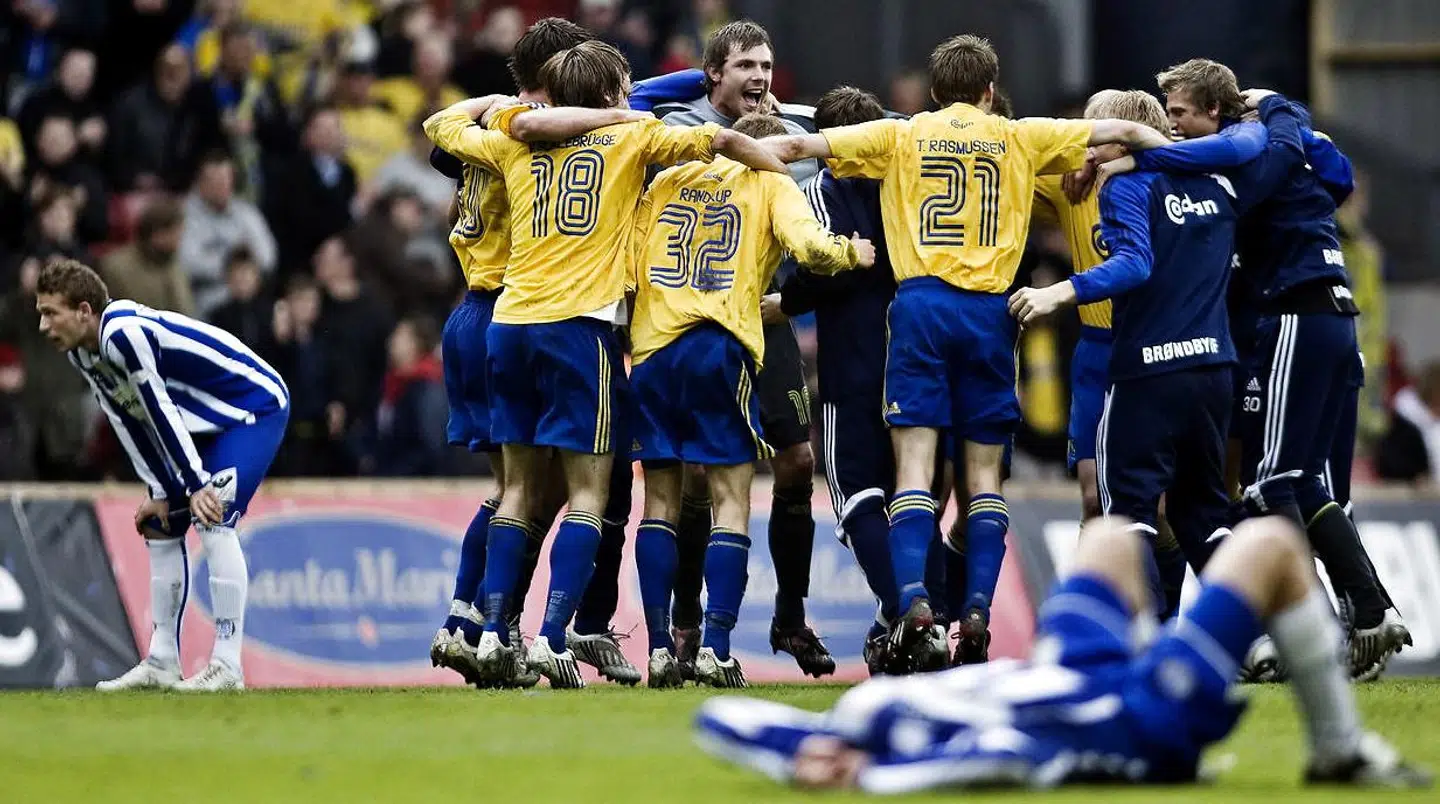 Brøndby-spillerne, da de fejrede sejren i pokalfinalen i 2008