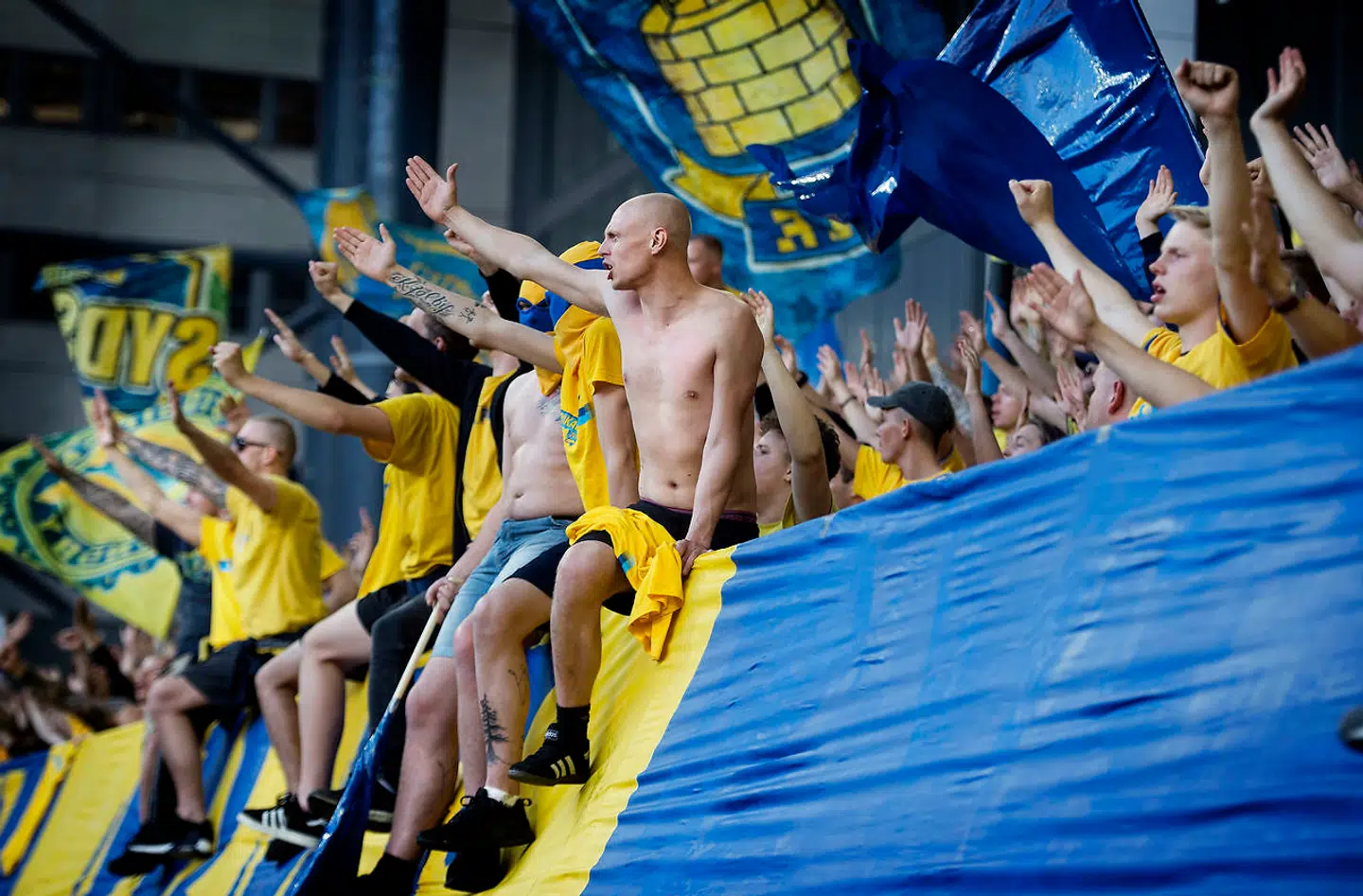 Brøndby-fans til søndagens derby mellem FCK og Brøndby. (Foto: Liselotte Sabroe/Ritzau Scanpix)