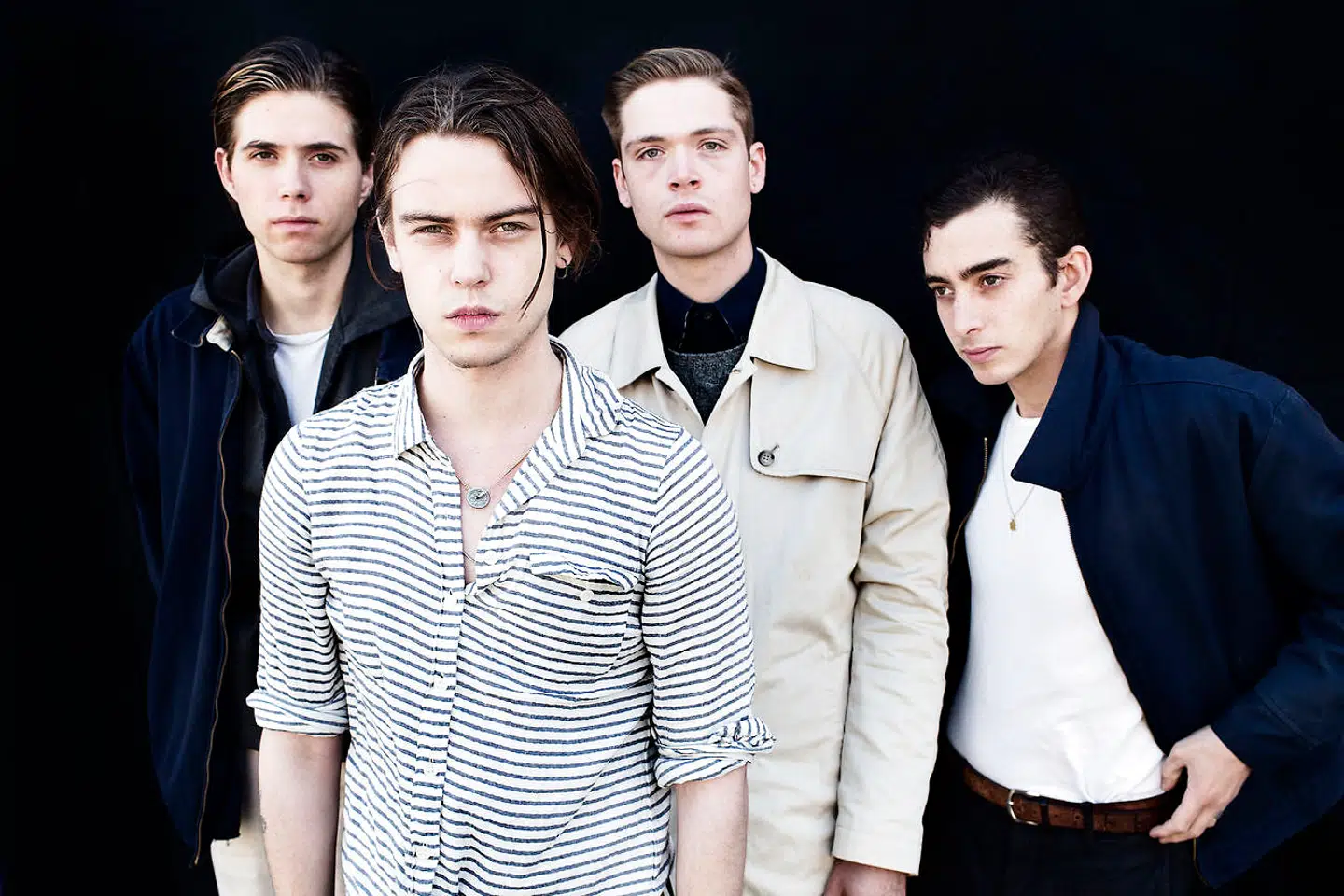 Iceage i 2014. Fra venstre er det Jakob Tvilling Pless, Elias Bender Rønnenfelt, Johan Suurballe Wieth og Dan Kjær Nielsen.