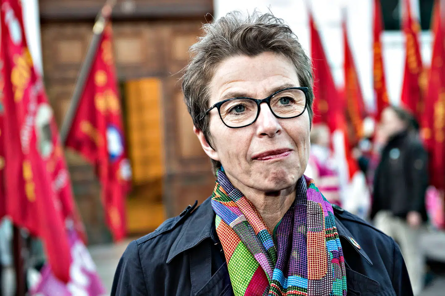 Grete Christensen, formand for Dansk Sygeplejeråd foran Forligsinstitutionen onsdag.