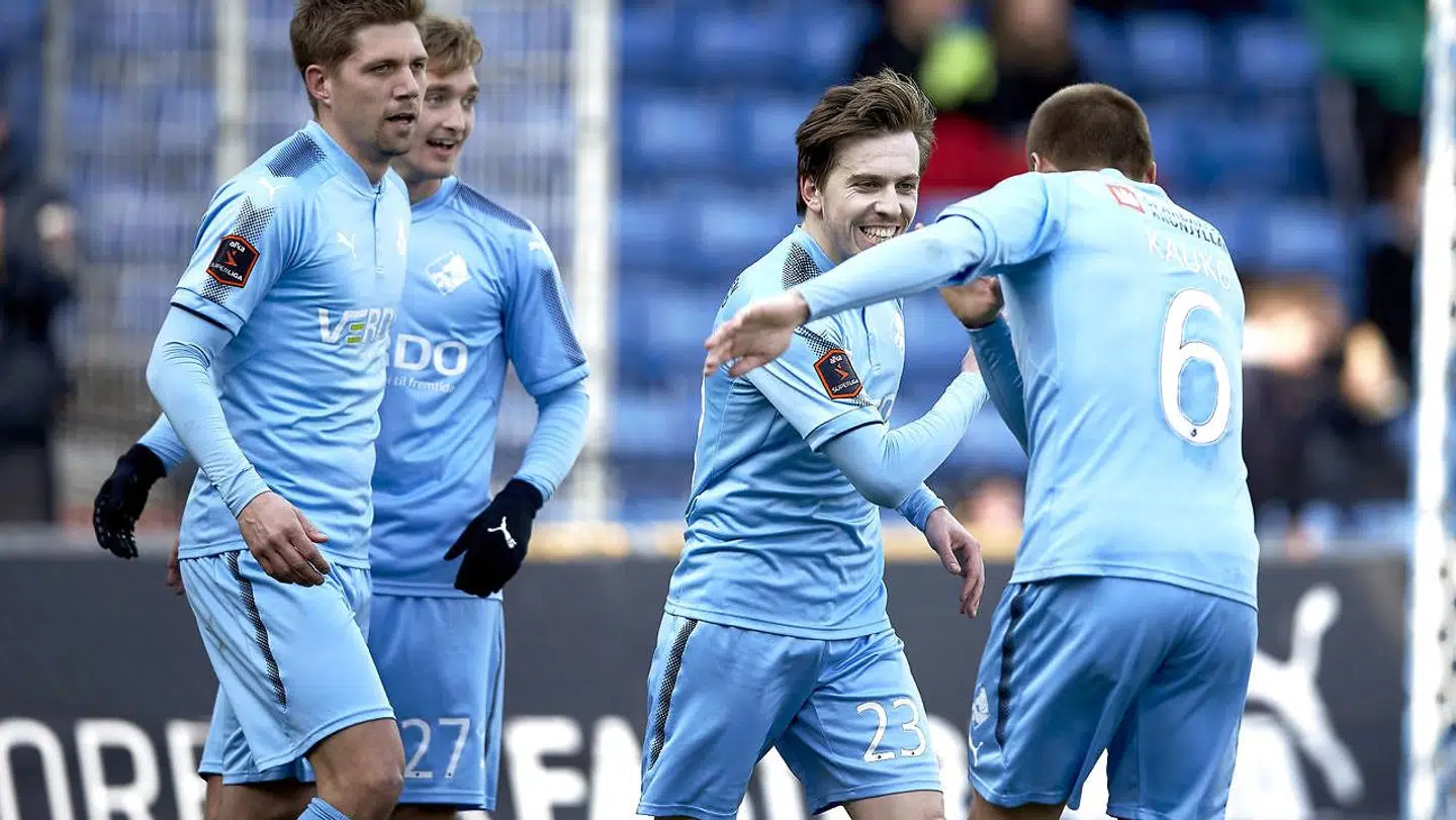 Randers FC's Saba Lobzhanidze scorede to mål i første halvleg i bundgyseren mod Lyngby Boldklub på BioNutira Park i Randers.