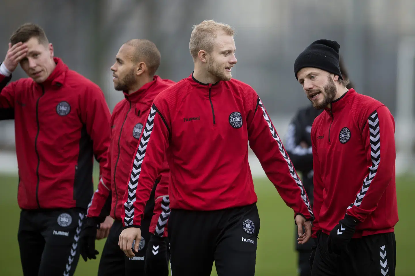 Lukas Lerager, Martin Braithwaite, Nicolai Boilesen og Lasse Schöne (fra venstre mod højre) regner alle med at komme med til VM. Scanpix/Liselotte Sabroe