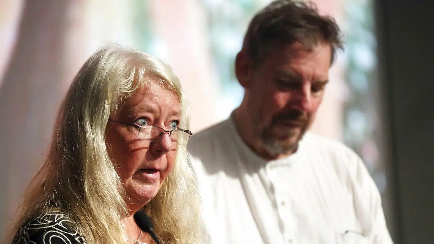 Den dræbte svenske journalist Kim Walls forældre Ingrid Wall og Joachim Wall under en mindestund for Kim Wall på Columbia Journalism School.