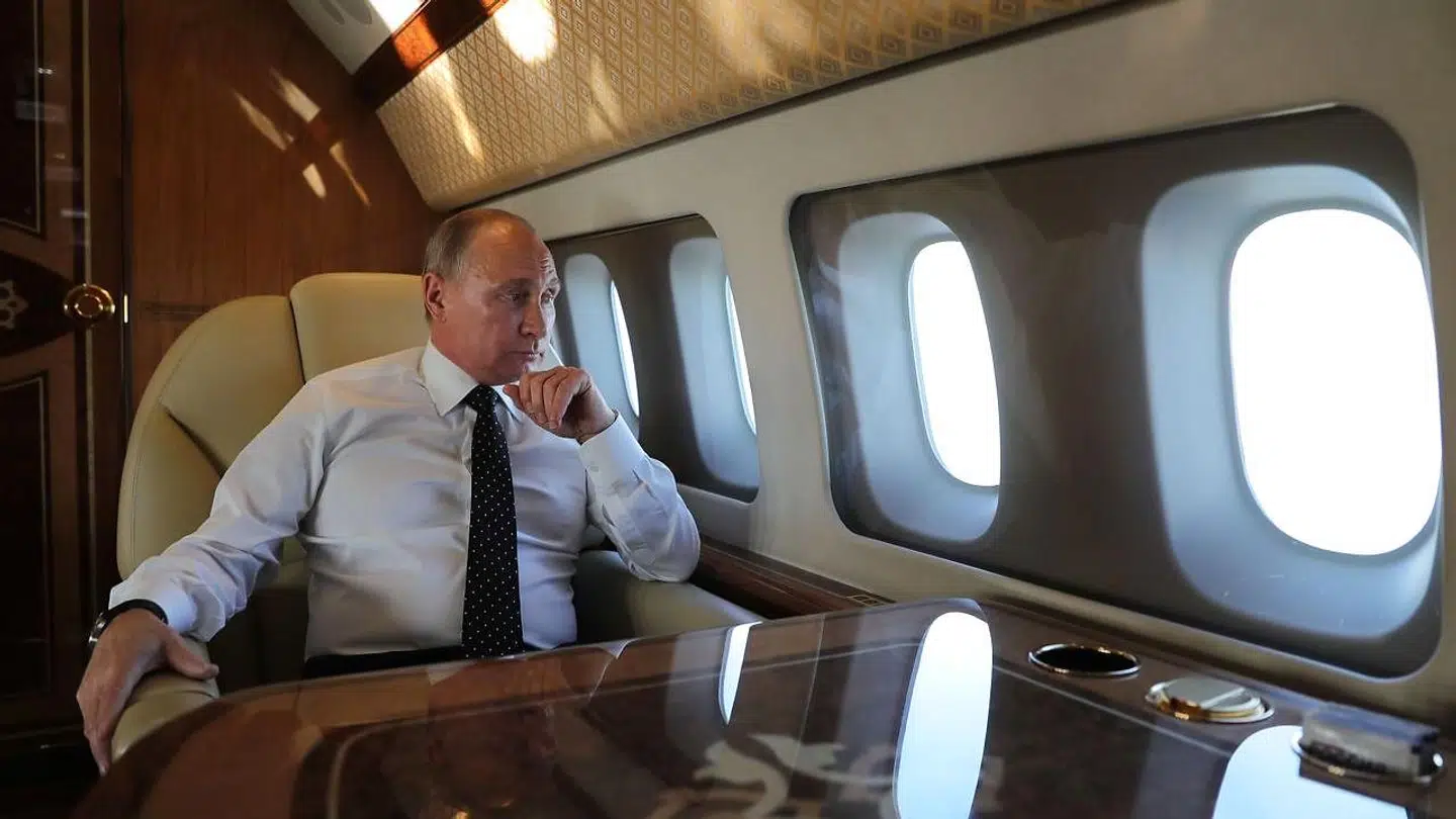 Vladimir Putin. Her ses han på vej til en base i Syrien. Den 11. december 2017.
