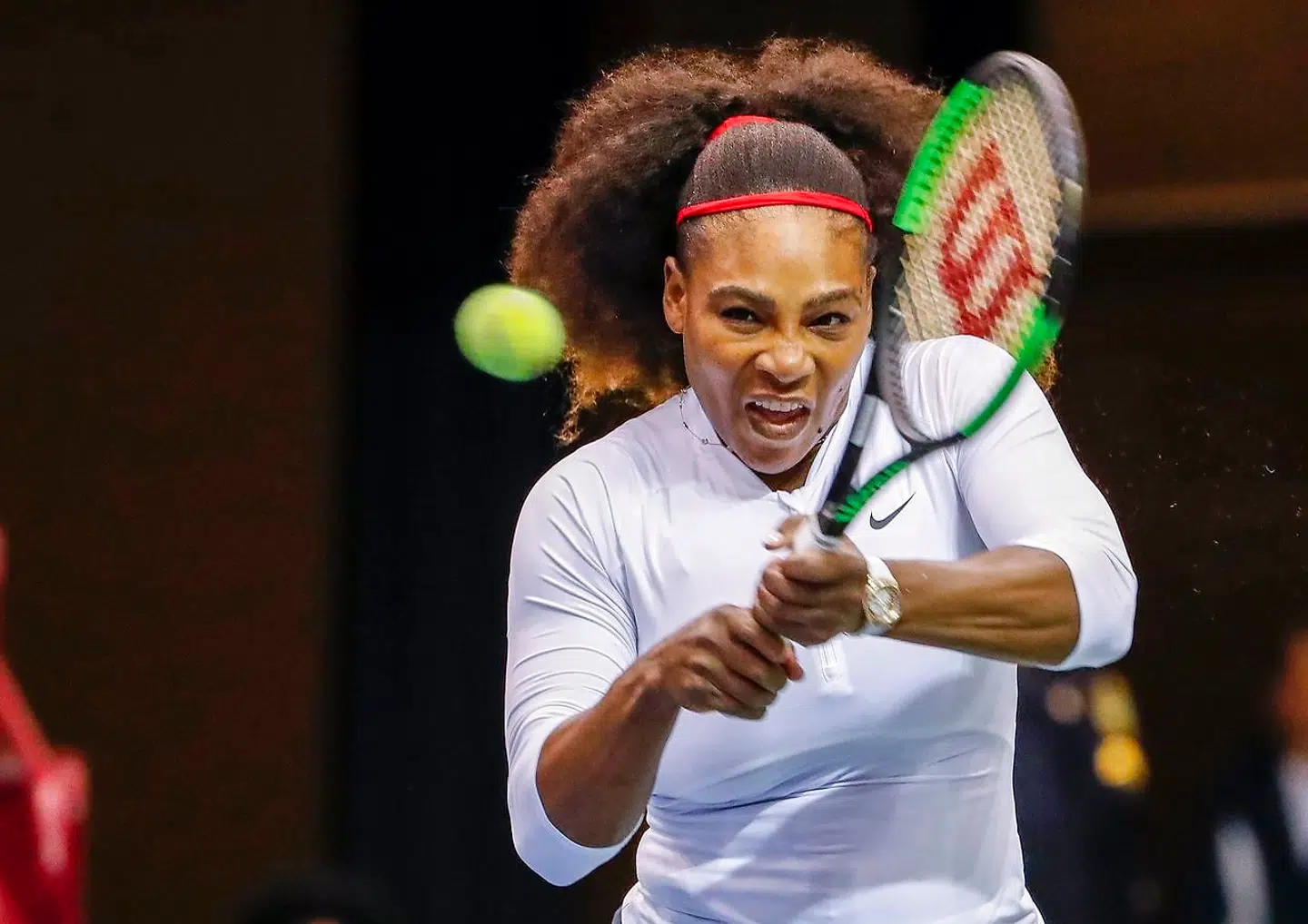 Serena Williams på banen. Billedet her er fra den 11. februar.