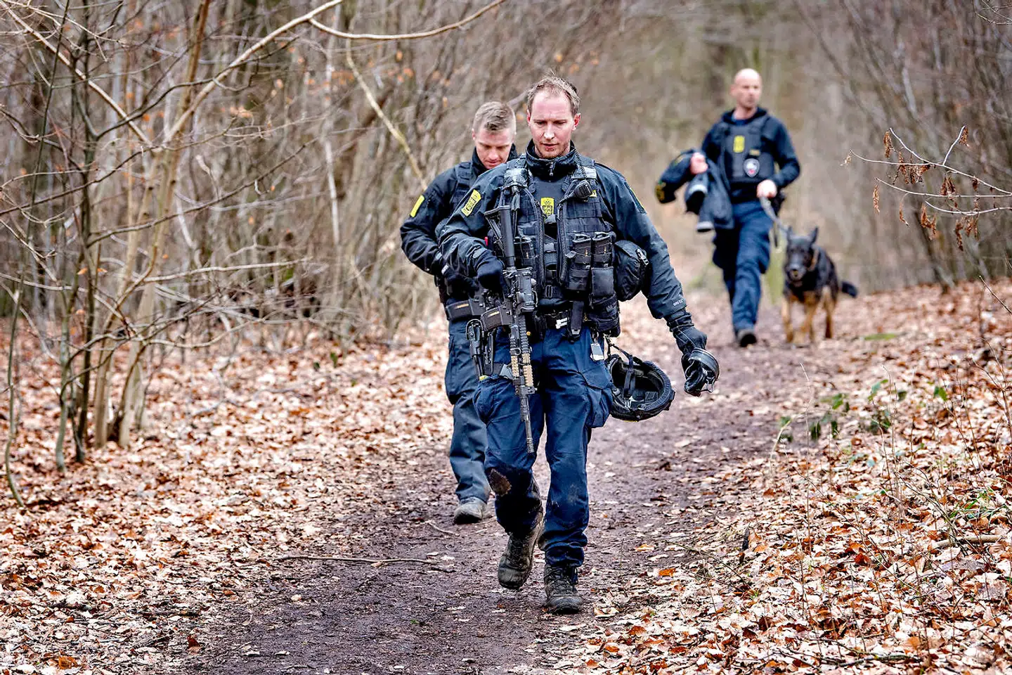 Politiet har iværksat en kæmpe menneskejagt søndag d. 18. februar 2018, efter en øksemand umotiveret overfaldt et 19-årigt par på en Circle K-station i Birkerød. Betjente forlader skoven Bistrup Hegn efter forgæves eftersøgning.