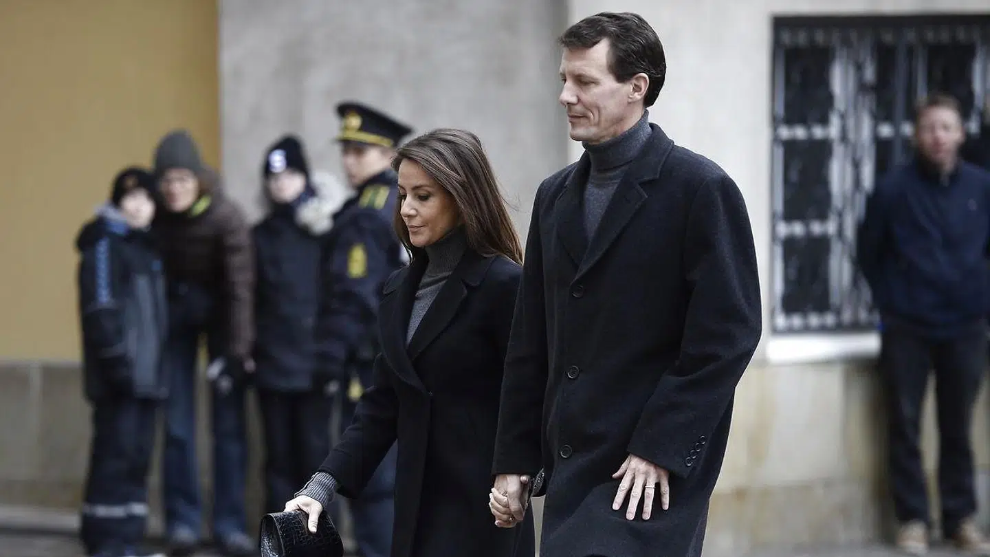 Prins Joachim og prinsesse Marie ankommer til Castrum Doloris i Christiansborg Slotskirke i København, lørdag den 17. februar 2018.