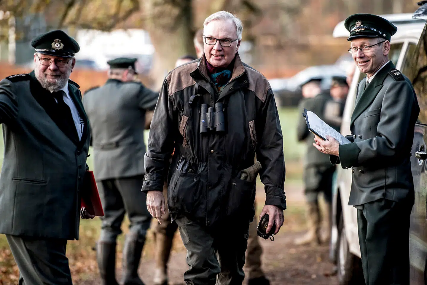 Fritz Schur ankommer til kongejagten i Gribskov, Nordsjælland, som Kronprins Frederik er vært ved, torsdag den 16. november 2017.. (Foto: Mads Claus Rasmussen/Scanpix 2017)