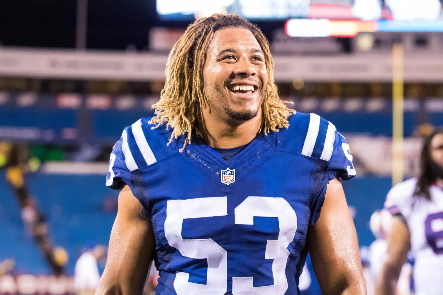 Edwin Jackson fra NFL-holdet Indianapolis Colts mistede tidligt søndag morgen lokal tid livet sammen med en kammerat, da de blev ramt af en pick up truck. Politiet mistænker føreren af køretøjet for at have været alkoholpåvirket. Scanpix/Brett Carlsen/arkiv