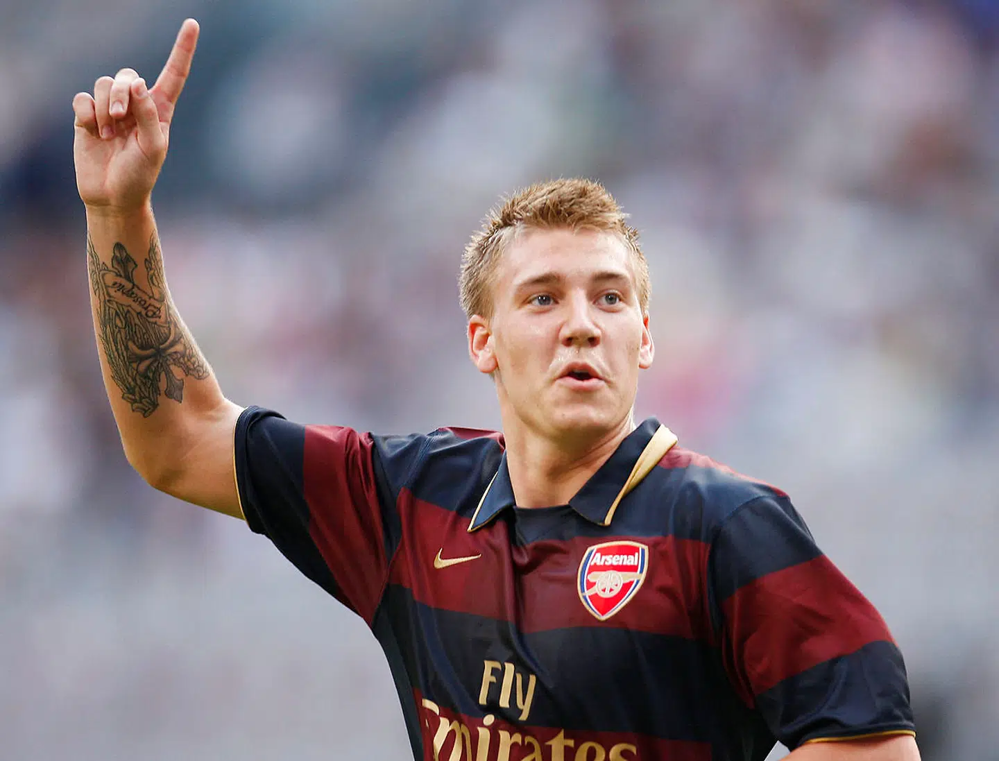 Nicklas Bendtner jubler over en scoring mod Lazio i en tunering i Amsterdam i 2007, da han var 19 år gammel