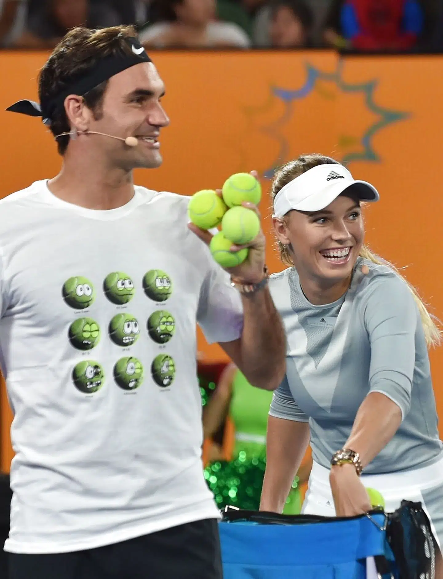 Caroline Wozniacki og Roger Federer var blandt attraktionerne for publikum.