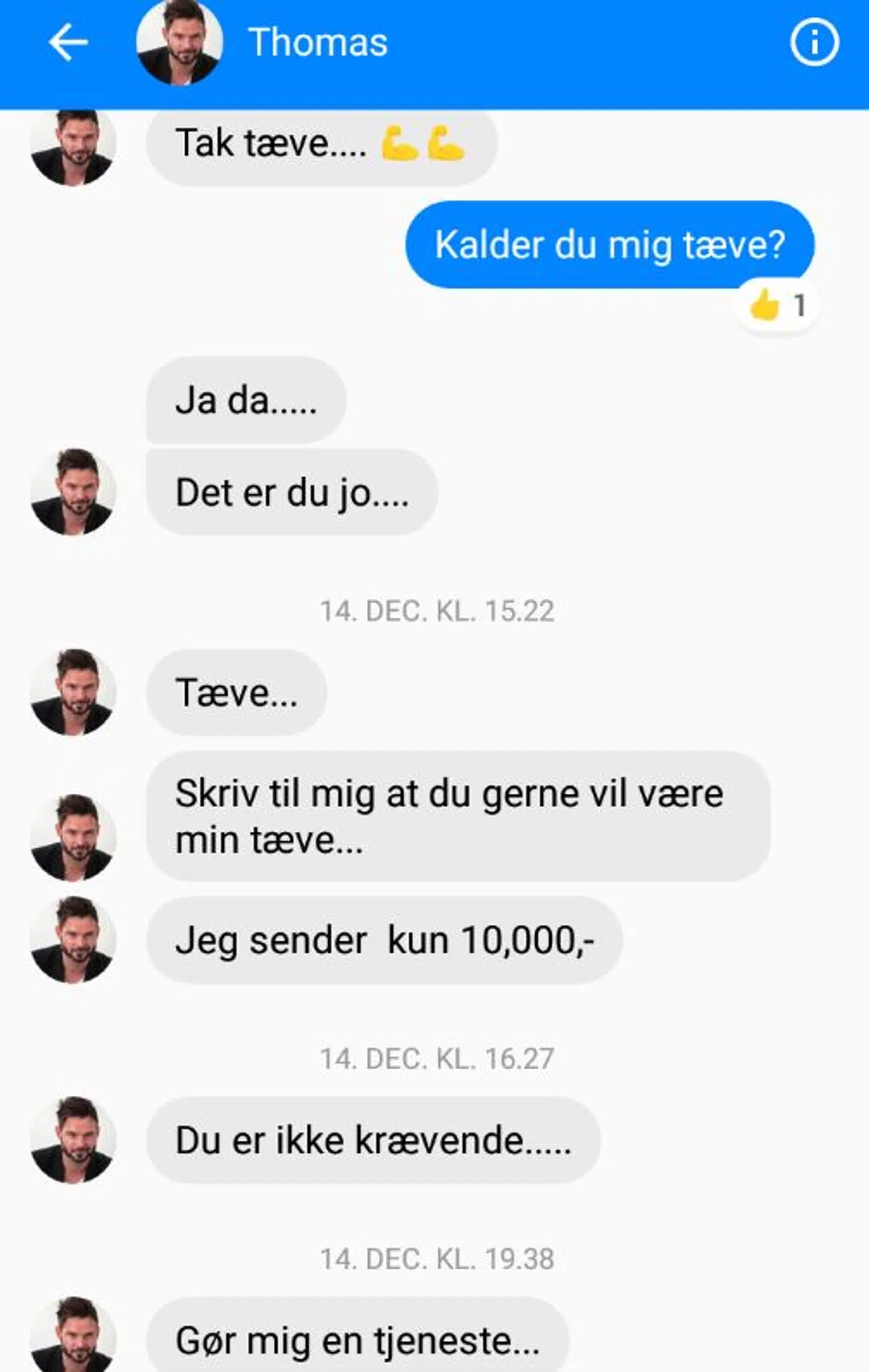 Sådan ser korrespondancen mellem Thomas Hav og Jasmine Søgaard angiveligt ud.