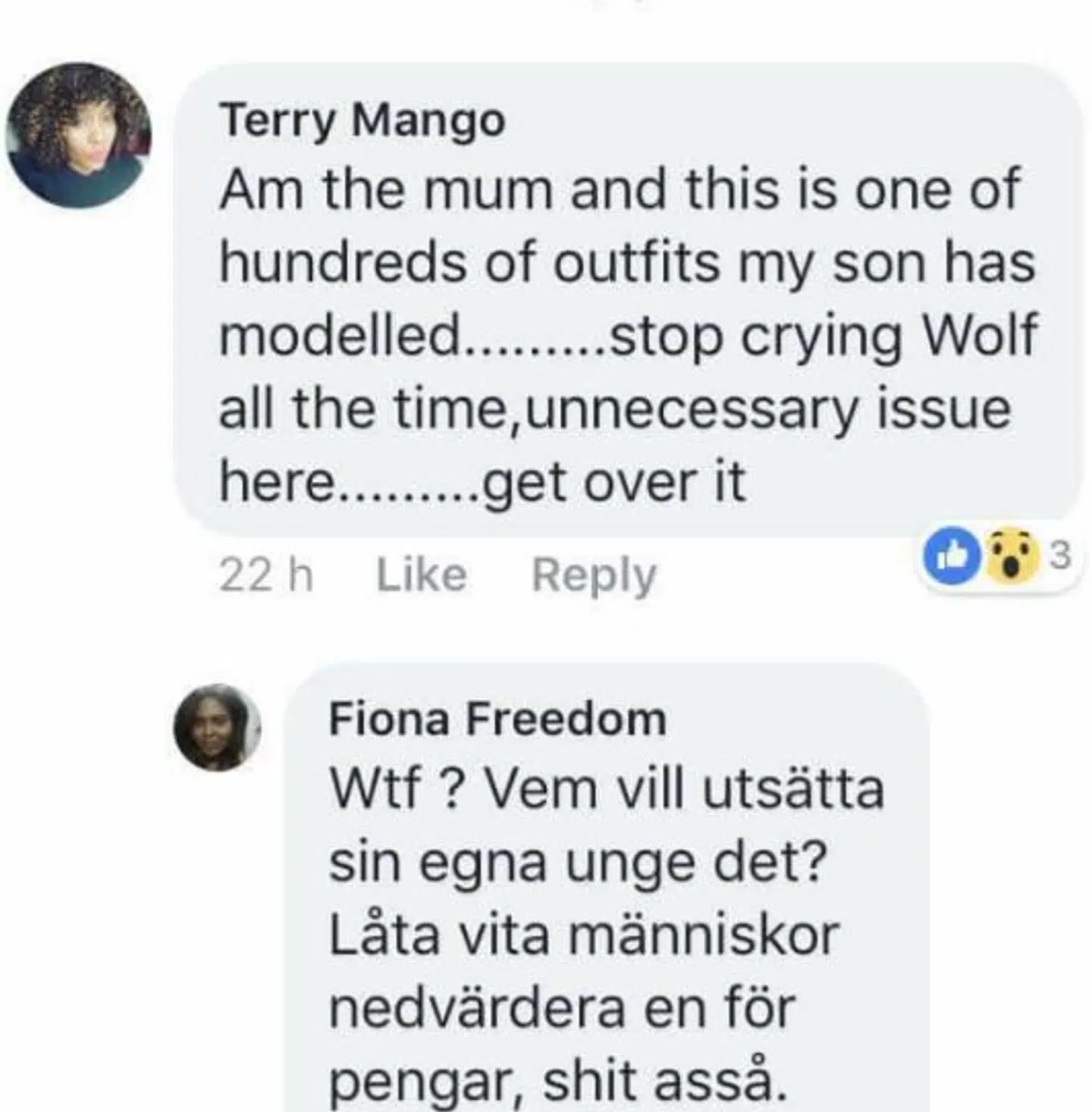 Her ses et udpluk af Facebook-tråden.