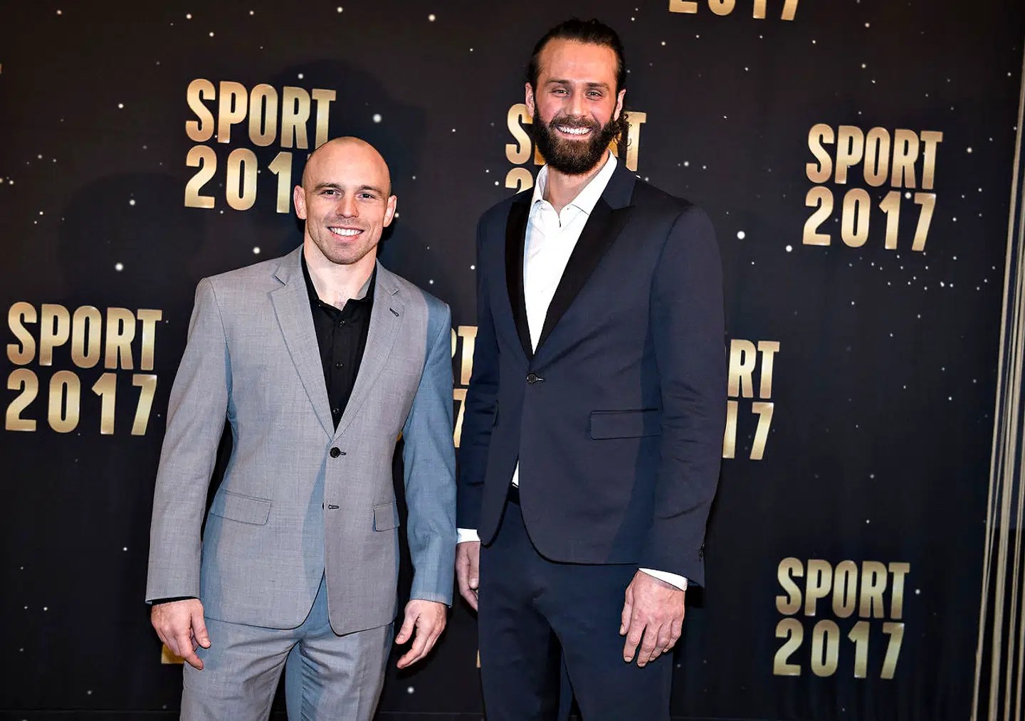 Mark O. Madsen og Jesper Nøddesbo ses her ved den røde løber før DRs Sport 2017 i Boxen i Herning.