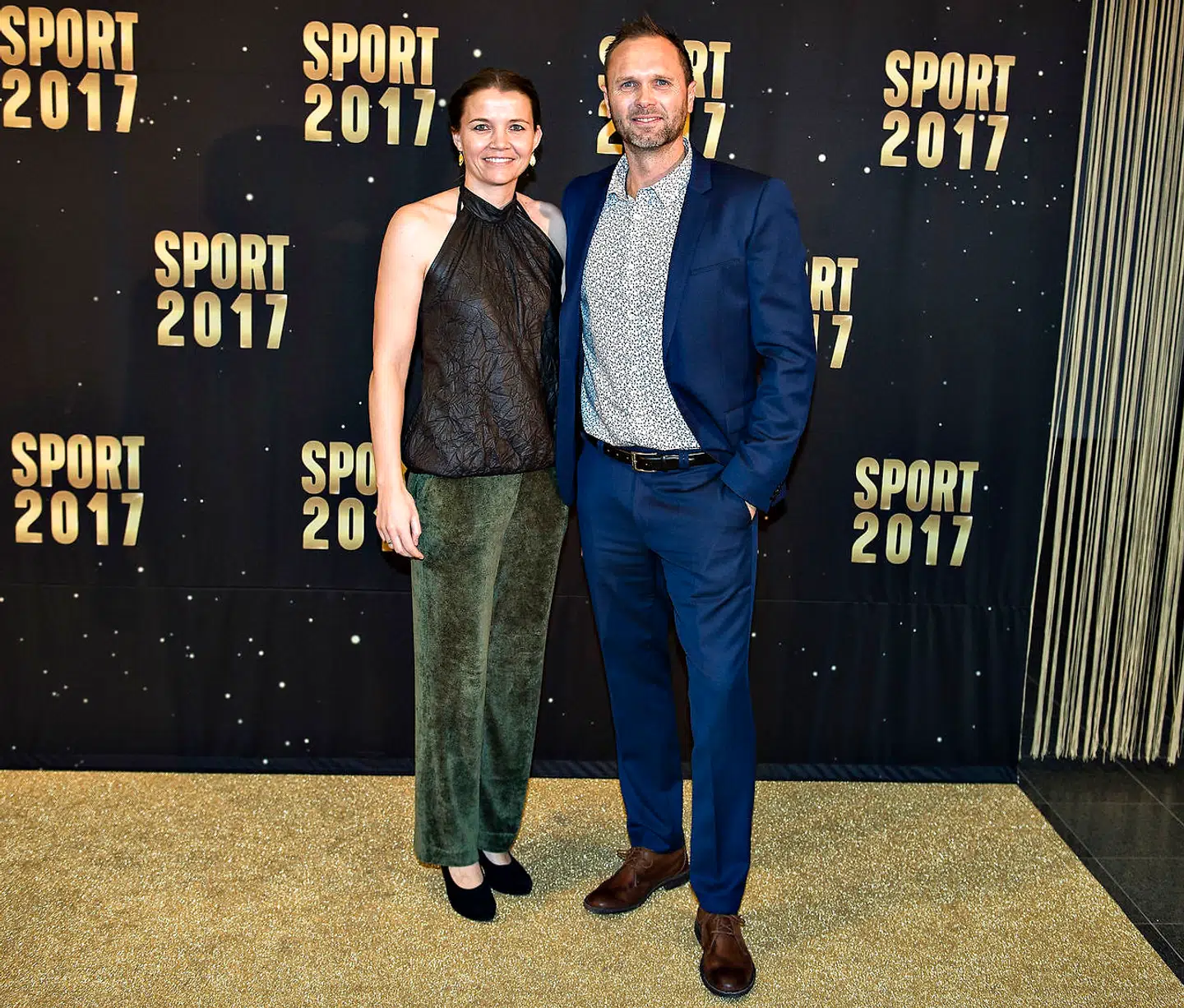 Lars Christiansen og Christina Roslyng ses her ved den røde løber før DRs Sport 2017 i Boxen i Herning.
