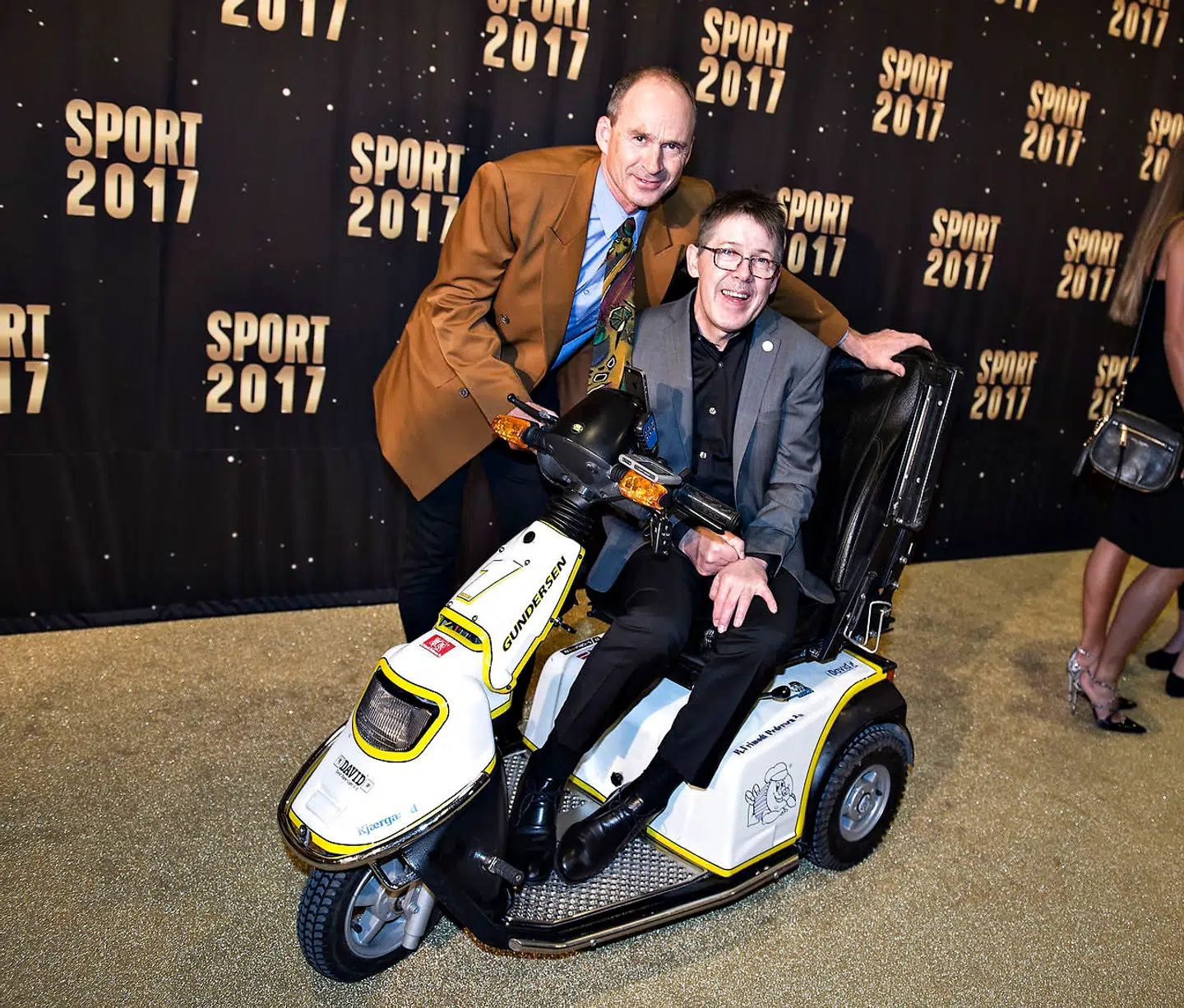 Erik Gundersen og Hans Nielsen ses her ved den røde løber før DRs Sport 2017 i Boxen i Herning.