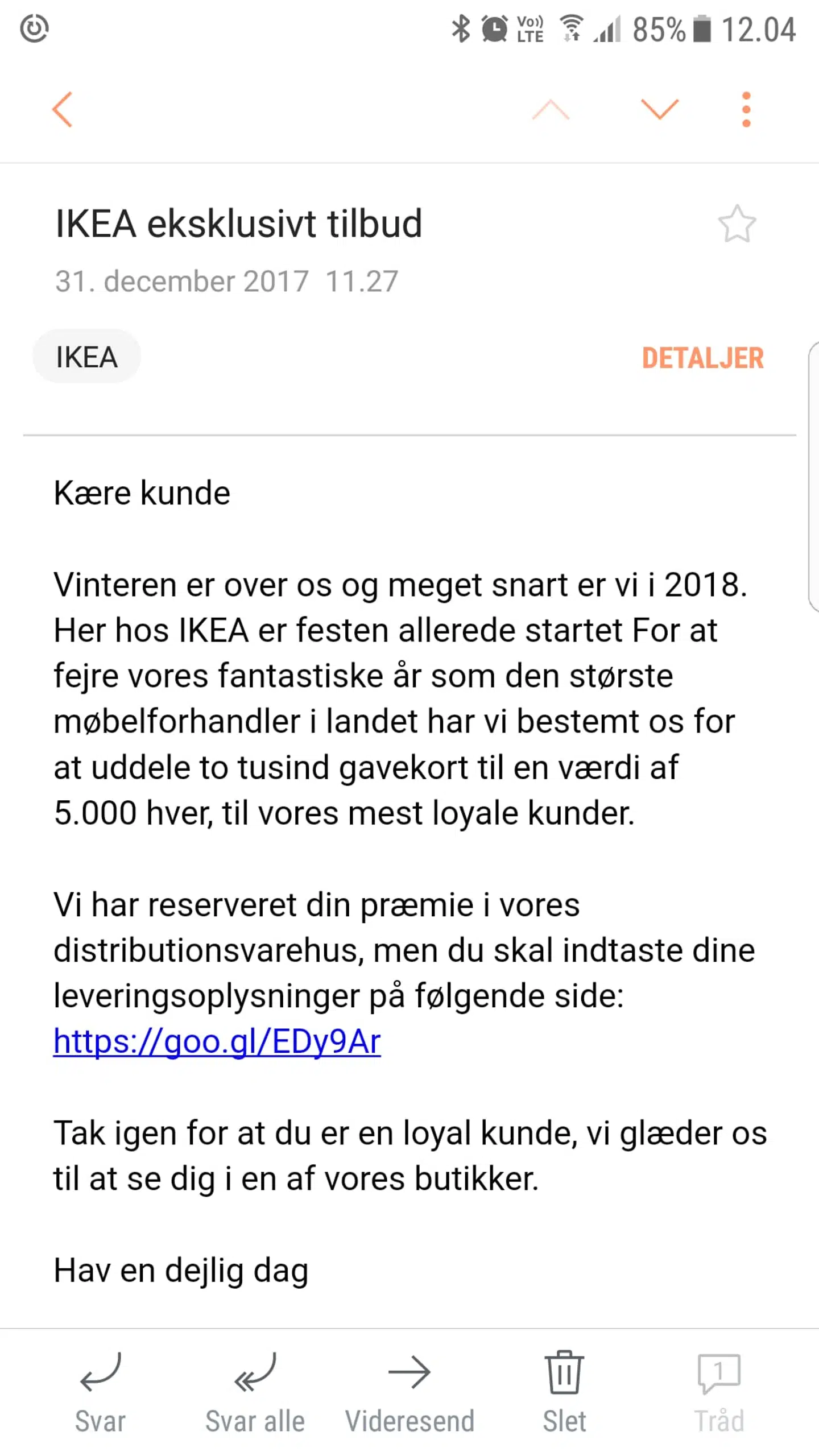 En anden type af de falske Ikea-mails.