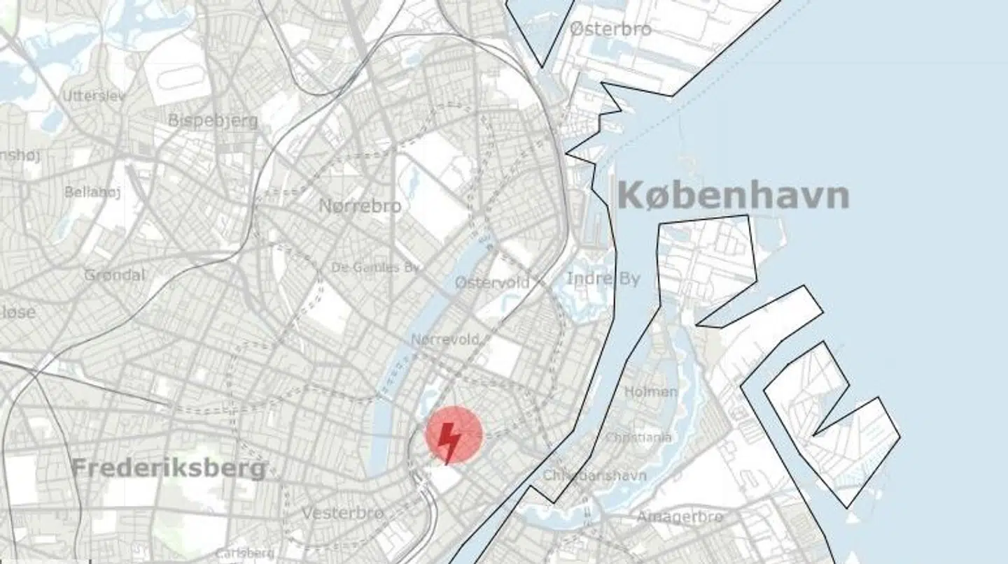 Et kort på Radius' hjemmeside viser et overblik over strømsvigt i Danmark.
