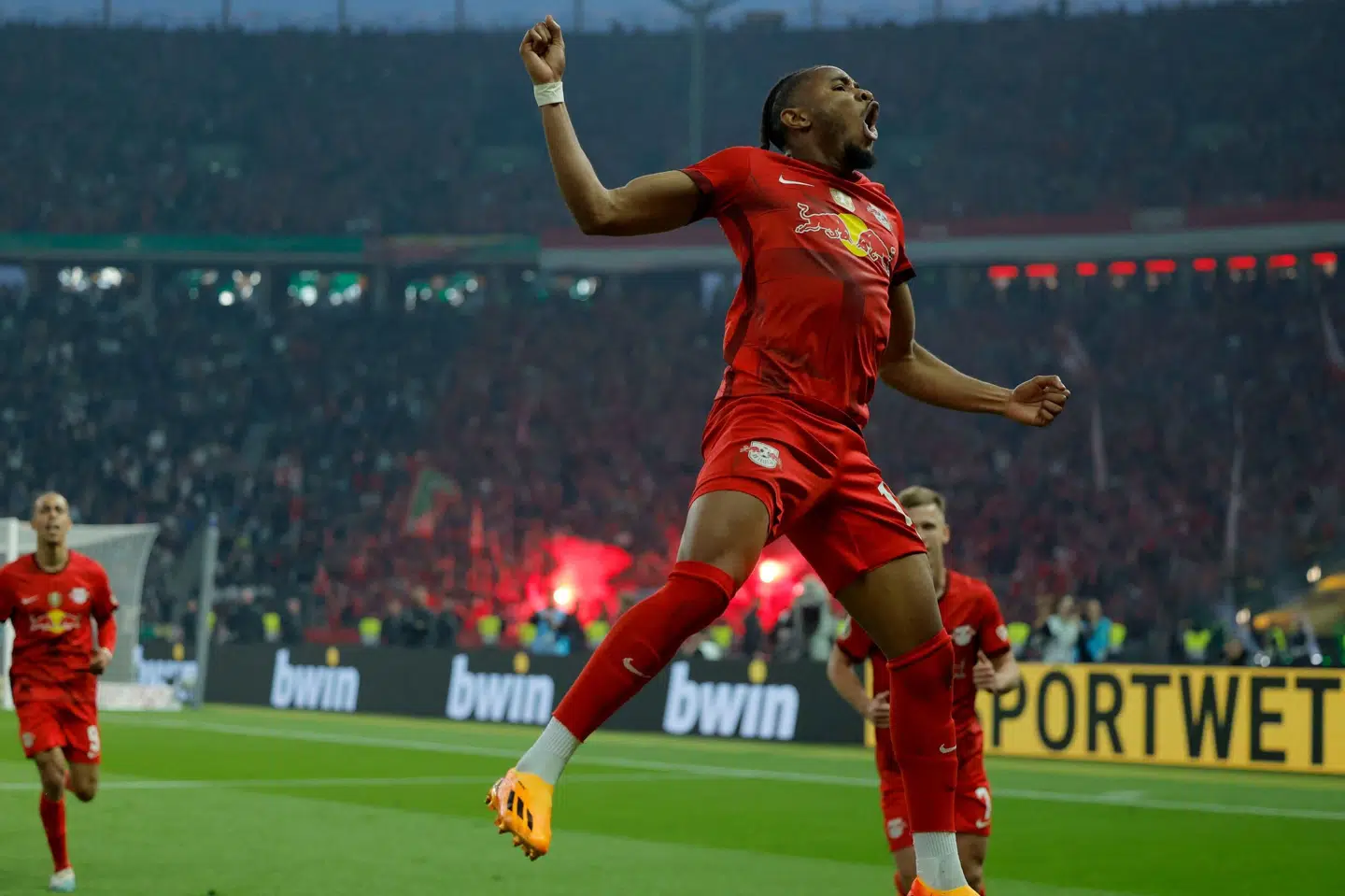 Christopher Nkunku scorede det afgørende mål. Odd Andersen/Ritzau Scanpix