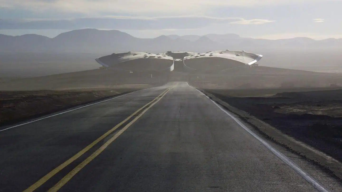 Her ses vejen op til Virgin Galatic and Spaceship Company, der har base i New Mexico.
