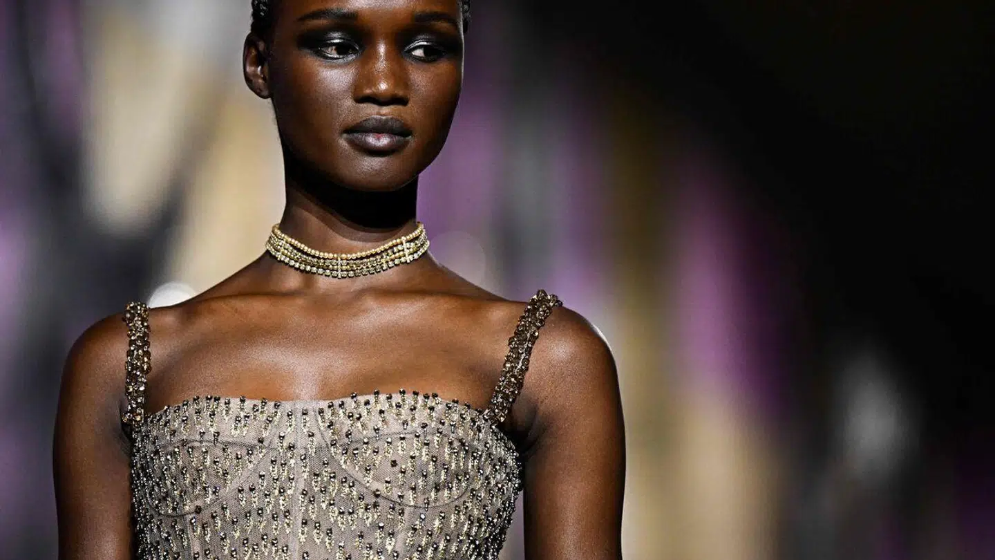 A model presents a creation for Christian Dior during the Haute-Couture Spring-Summer 2023 Fashion Week in Paris on January 23, 2023. (Photo by Anne-Christine POUJOULAT / AFP)