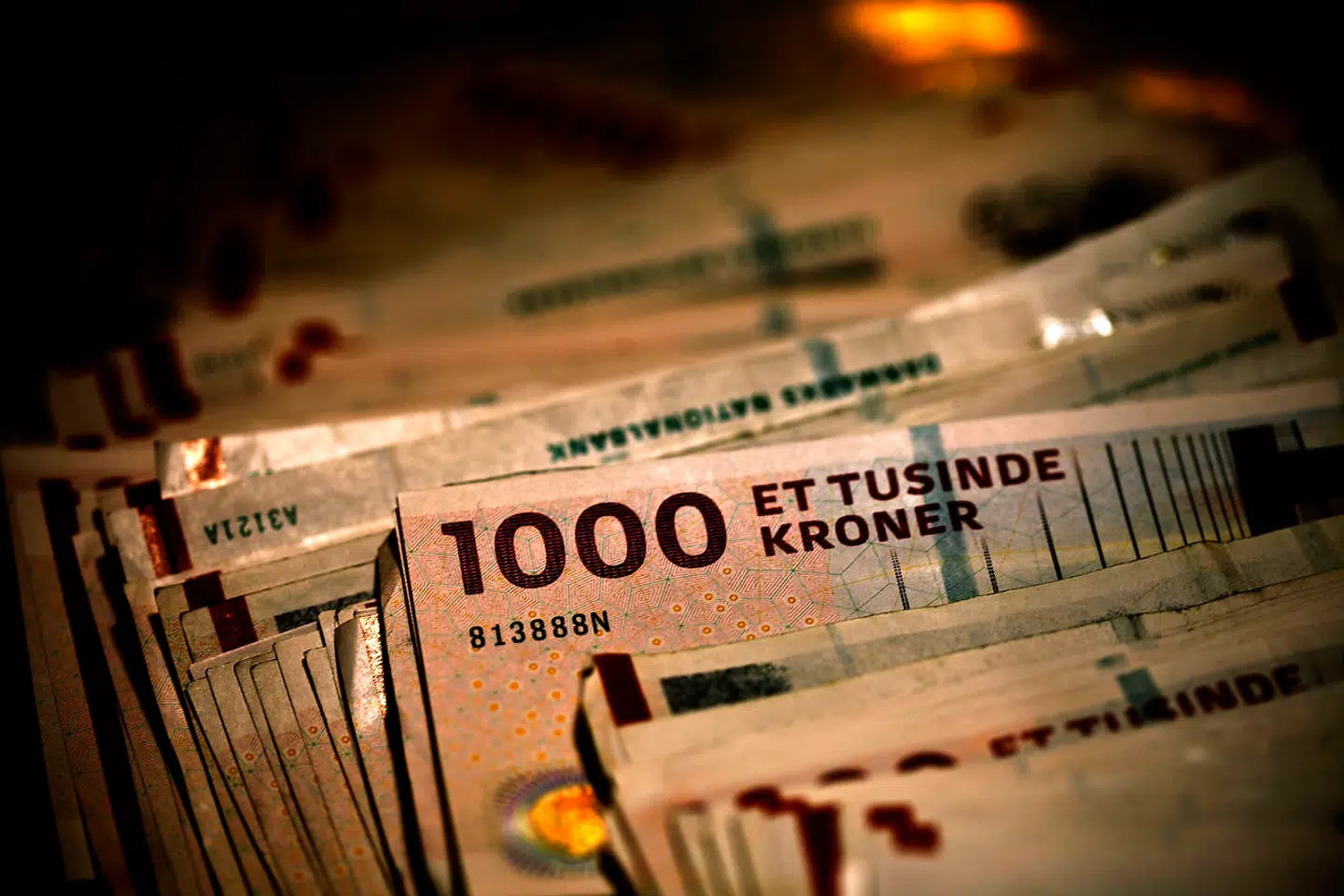 1000 kroner i sedler. Ialt er her fotograferet 250.000 kroner.