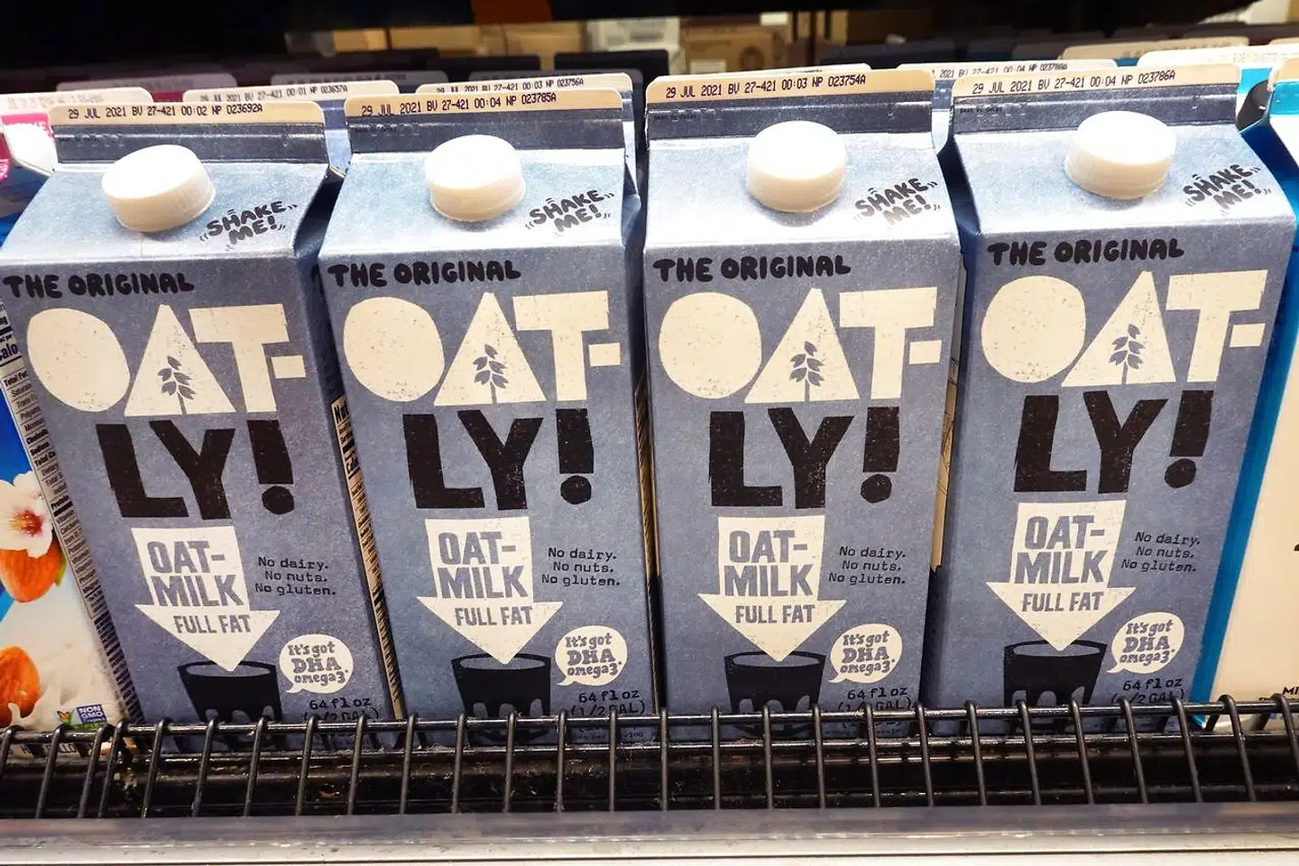 CHICAGO, ILLINOIS - MAY 20: Oatly oat milk is offered for sale at a grocery store on May 20, 2021 in Chicago, Illinois. Oatly began trading on the Nasdaq today after listing its initial public offering at $17-per-share, giving the company an implied valuation of $10 billion. Scott Olson/Getty Images/AFP == FOR NEWSPAPERS, INTERNET, TELCOS & TELEVISION USE ONLY ==