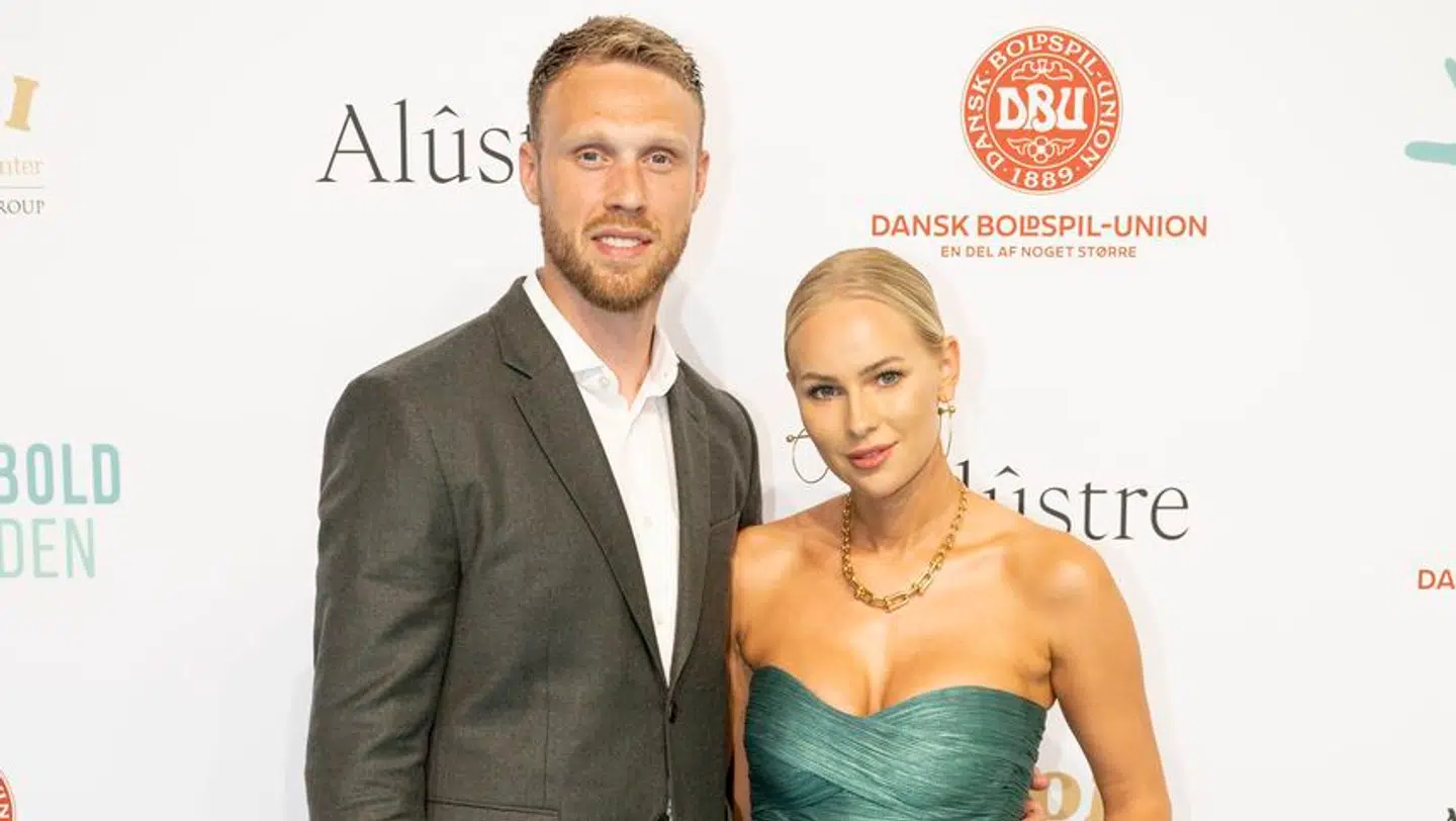 Nicolai Jørgensen med sin hustru Theresa Kofoed Jørgensen til Fodboldfondens velgørenhedsgalla.