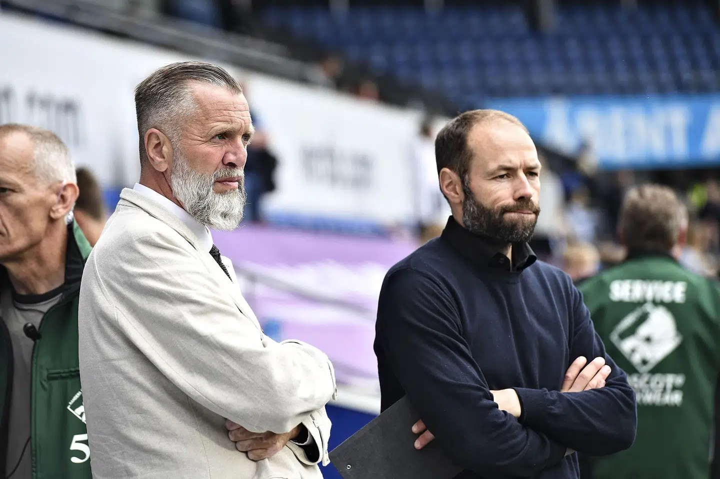 Sportsdirektør Björn Wesström (til venstre) har haft en travl start på sommeren, hvor der er både solgt spillere fra og hentet spillere til cheftræner Andreas Alms førstehold. (Arkivfoto). Ernst Van Norde/Ritzau Scanpix