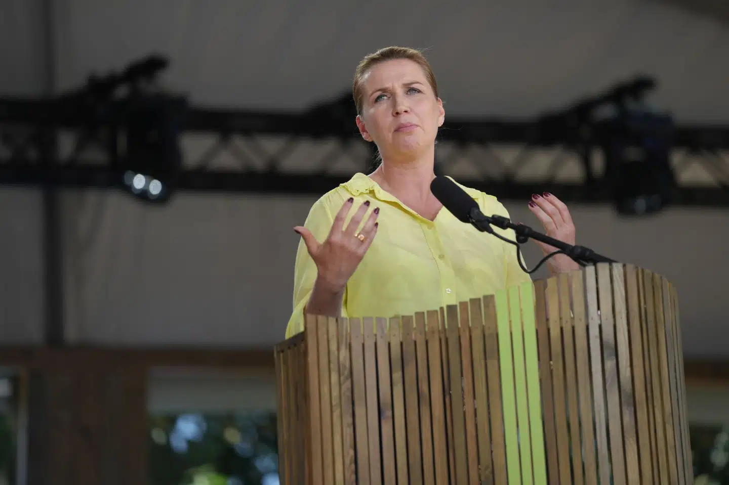 Formand for Socialdemokratiet Mette Frederiksen holder partiledertale på Hovedscenen på Folkemødet i Allinge, Bornholm. Ida Marie Odgaard/Ritzau Scanpix