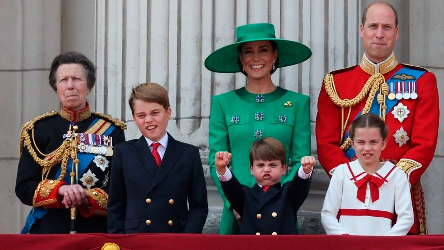 Den britiske kongefamilie under lørdagens Trooping the Colour.
