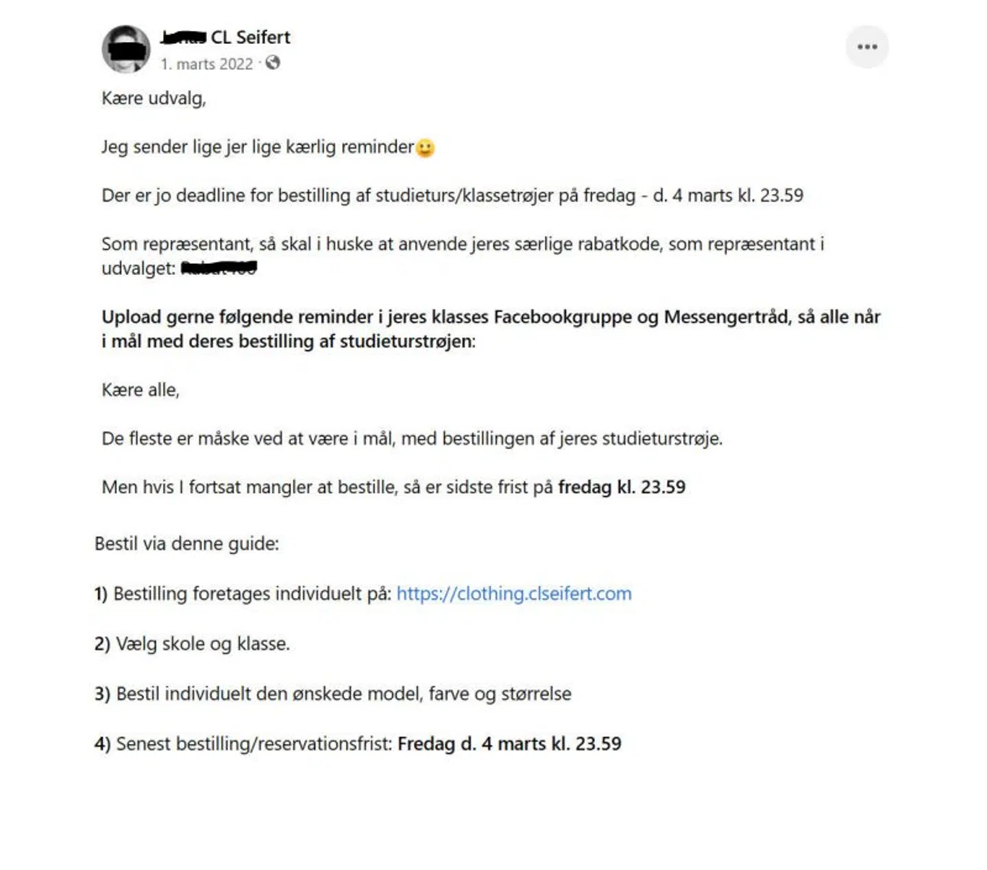 Dokumentation: Her er besked sendt i marts 2022 fra ansat i C.L. Seifert til medlemmer af 'hueudvalgene'.