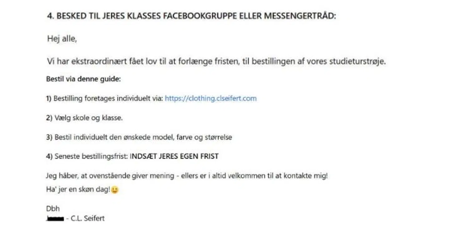 Dokumentation: Her er sidste del af besked sendt 8. marts af ansat i C.L. Seifert til 'hueudvalgene'.