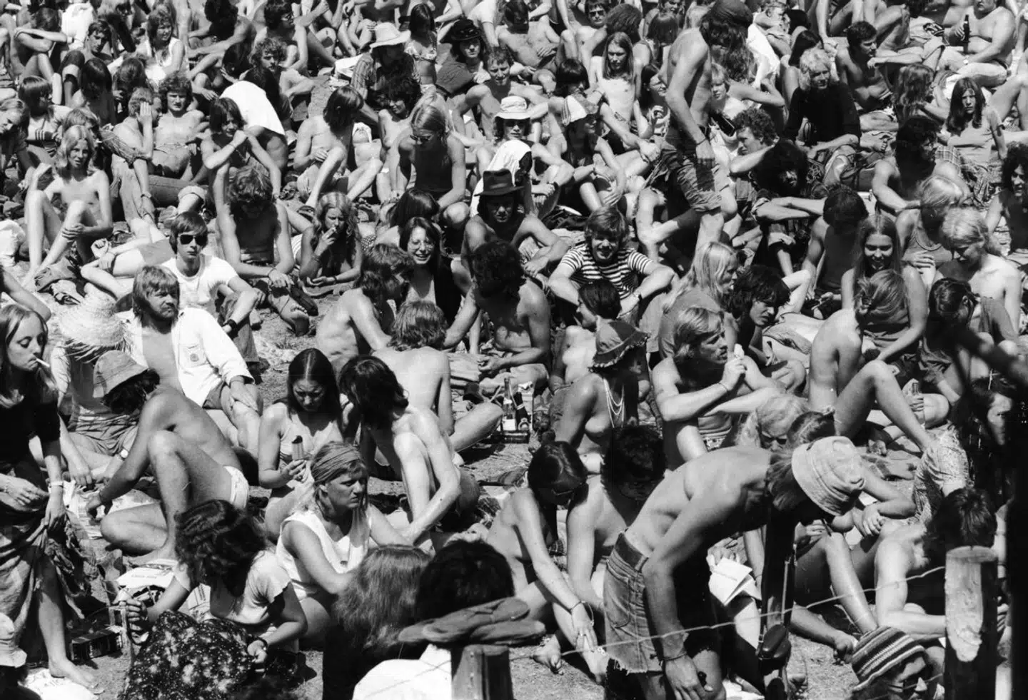 Roskilde Festival 1976. »Varmen er på sit højeste på festivalpladsen,« står der i fotografens billedtekst fra dengang.