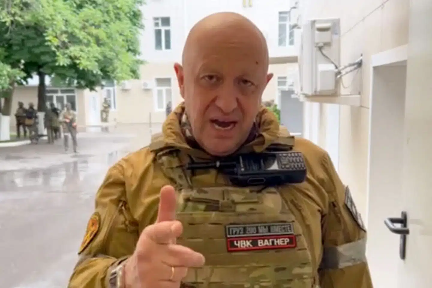 This video grab taken from handout footage posted on June 24, 2023 on the Telegram account of the press service of Concord -- a company linked to the chief of Russian mercenary group Wagner, Yevgeny Prigozhin -- shows Yevgeny Prigozhin speaking inside the headquarters of the Russian southern military district in the city of Rostov-on-Don. The head of Wagner mercenary group Yevgeny Prigozhin announced on June 24, 2023 that he was inside the army headquarters in Rostov-on-Don in southern Russia, and that his fighters controlled the city's military sites. (Photo by Handout / TELEGRAM/ @concordgroup_official / AFP) / RESTRICTED TO EDITORIAL USE - MANDATORY CREDIT "AFP PHOTO / Telegram channel of Concord group" - NO MARKETING NO ADVERTISING CAMPAIGNS - DISTRIBUTED AS A SERVICE TO CLIENTS