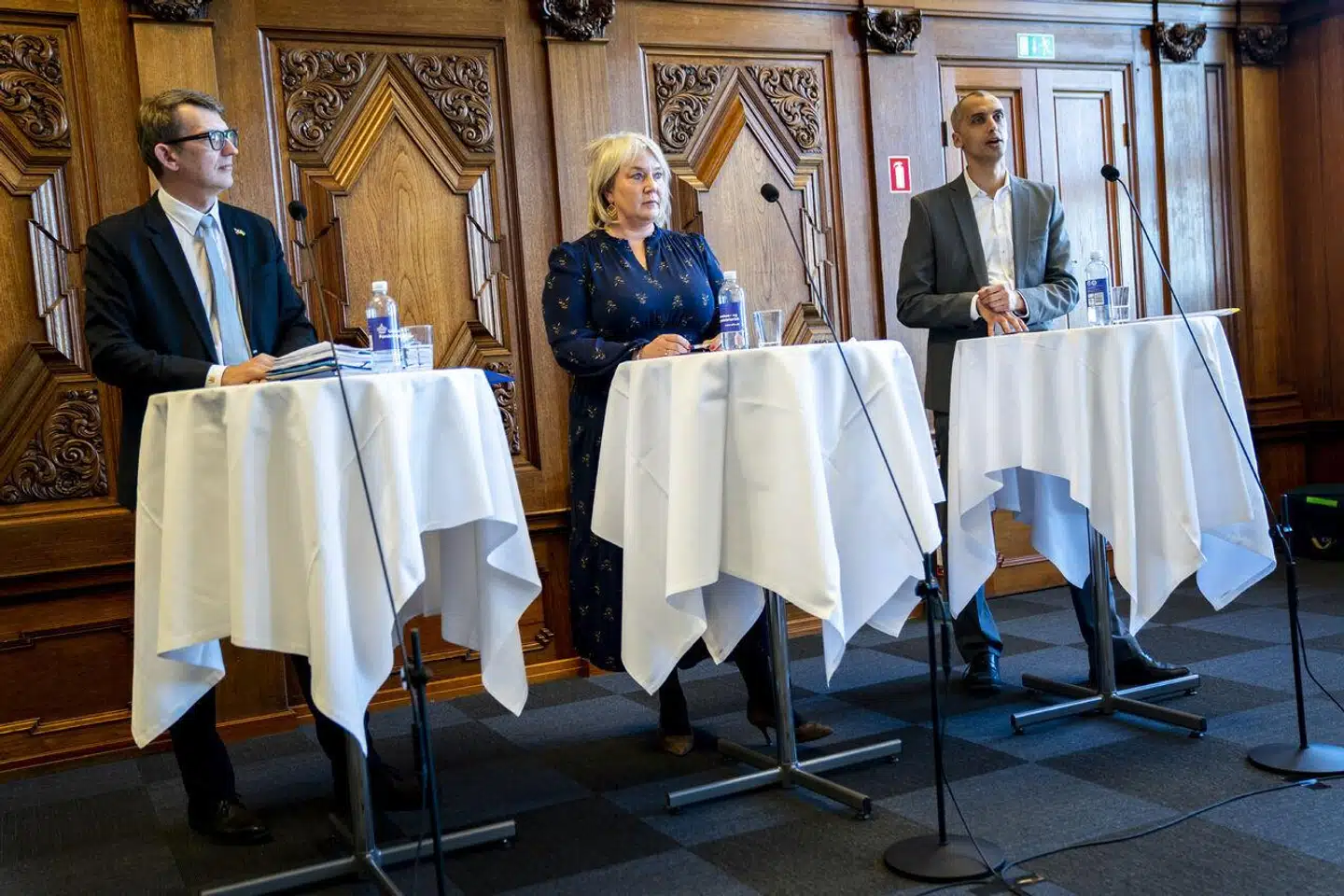 Uddannelses- og forskningsminister Christina Egelund (M), børne- og undervisningsminister Mattias Tesfaye (S) og økonomiminister Troels Lund Poulsen (V) på et pressemøde om regeringens reformudspil på uddannelser 2. marts.