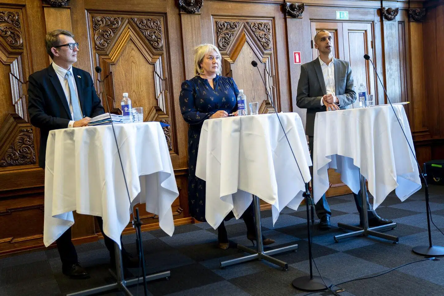 Uddannelses- og forskningsminister Christina Egelund (M), børne- og undervisningsminister Mattias Tesfaye (S) og økonomiminister Troels Lund Poulsen (V) på et pressemøde om regeringens reformudspil på uddannelser 2. marts.