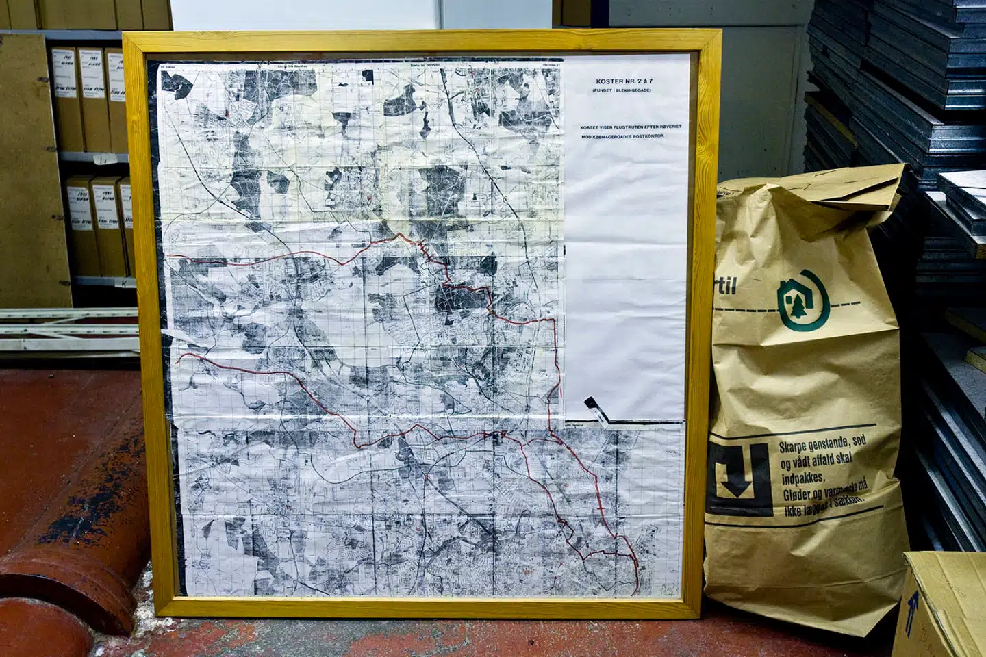 Kort, tegnet af Blekingegadebanden, viser flugtruten fra et af røverierne.