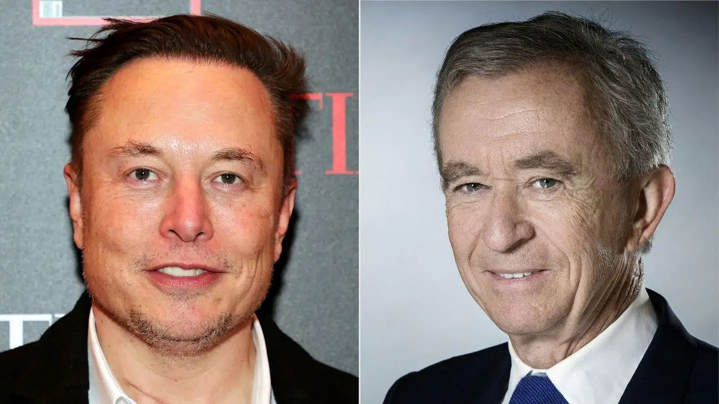 Disse to herrer har i nogen tid kæmpet om positionen som verdens rigeste. Nu har Elon Musk (til venstre) igen overtaget, efter at Bernard Arnault (til højre) har døjet med faldende aktiekurs i sit luksusvarefirma.
