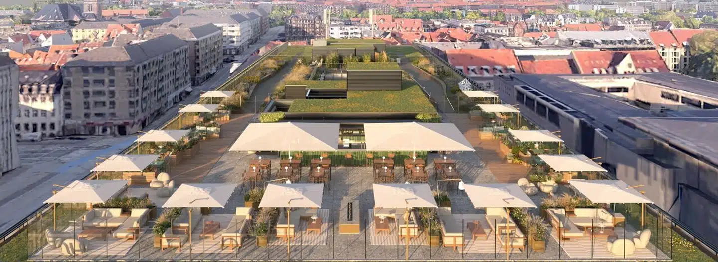 Terrassen ligger er hævet over mange andre bygninger i området, da arkitekterne fik tilladelse til at tilføre en ekstra etage.