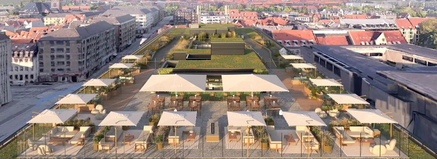 Terrassen ligger er hævet over mange andre bygninger i området, da arkitekterne fik tilladelse til at tilføre en ekstra etage.