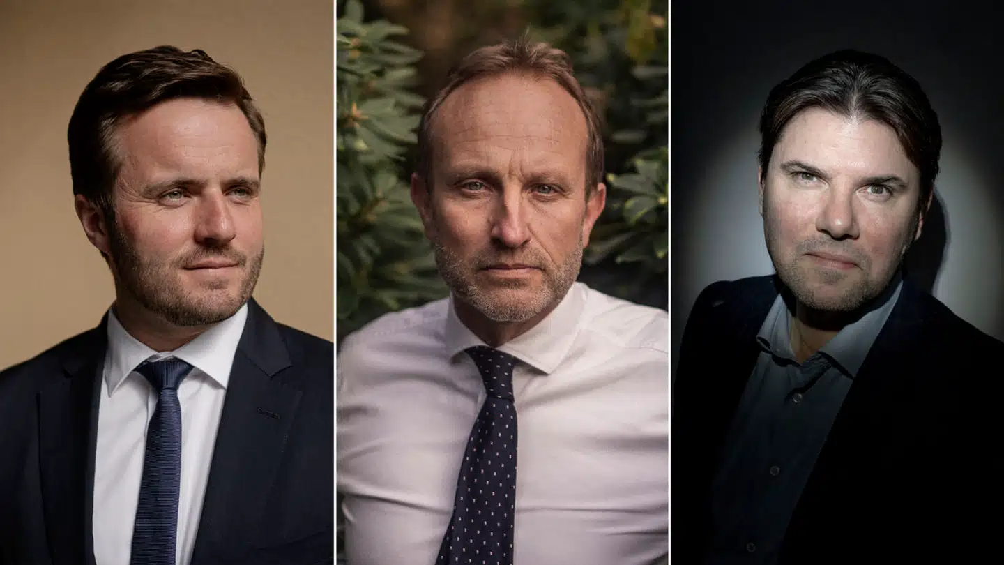Der er i Folketinget bred enighed om, at Forsvaret skal stoppe diskriminationen af unge soldateraspiranter, der eksempelvis har fået stillet diagnosen adhd. Fra venstre er det Simon Kollerup (S), Martin Lidegaard (R) og Mads Fuglede (V).