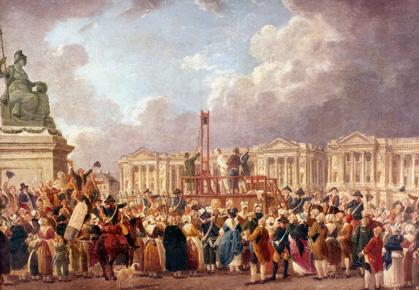 Henrettelse under Den franske Revolution. Den revolutionære bevægelse udartede hurtigt og henrettede kongefamilien og politiske modstandere. Jakobinere og deres revolutionære venner skabte tidsånden og afskaffede den gældende kalender. En ny tid og æra var begyndt.