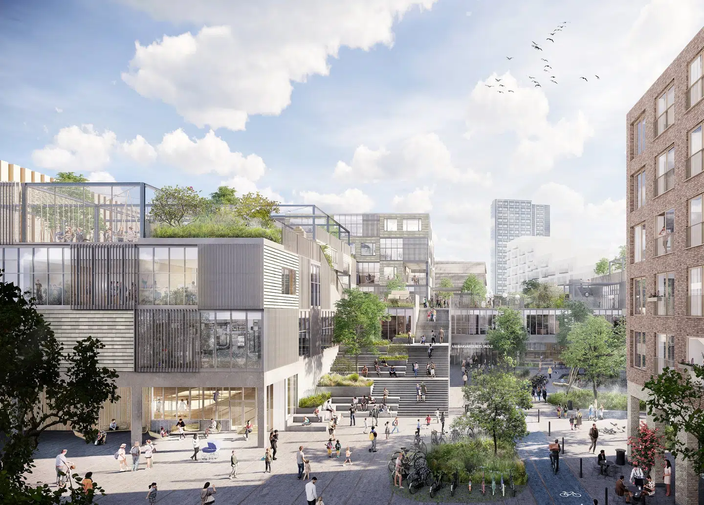 Skolen forventes at stå klar til skolestart i 2024. Illustration: BAM Danmark A/S, Rubow Arkitekter og Nøhr & Sigsgaard Arkitektfirma.